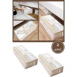 Flosoft 2 Adet Pencereli Baza Hurç, Baza Altı Dolap Içi 3 Bölmeli Düzenleyici Saklama Hurç 2’li Set - Beyaz - Kahverengi - 32 x 70 x 20 cm