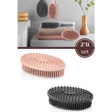 Flosoft 2 Adet Vücut Masaj Fırçası, Çift Taraflı Sırt Kese Banyo Duş Bebek Masaj Yumuşak Fırça Füme+Pembe