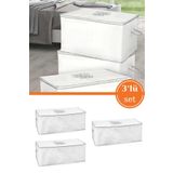 Flosoft 3 Adet Baza Hurcu, Yorgan Yastık Saklama Hurç, İpli Çok Amaçlı Sandık Tipi Hurç 3’lü Set 65x45x24 Cm