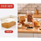 Flosoft 3x700 ml Lüks Kristal Dikdörtgen Erzak Saklama Kabı