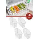 Flosoft 4 Adet Buzdolabı Sepeti, Mutfak Banyo Dolap Içi Düzenleyici Organizer 4’lü Set (13X30X16CM) - Renk - Beyaz