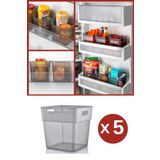 Flosoft 5 Adet Buzdolabı Düzenleyici, Çok Amaçlı Kutu, Çekmece Dolap İçi Organizer 5’li Set Antrasit
