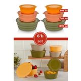 Flosoft 6 Adet Kapaklı Erzak Saklama Kabı, Kase Çerezlik Kahvaltılık 3 Boy 6’lı Set 2x(400ml,700ml,1100ml)