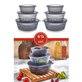 Flosoft 6 Adet Kapaklı Füme Saklama Kabı, Kase Çerezlik Kahvaltılık 3 Boy 6’lı Set 2x(400ml,700ml,1100ml)