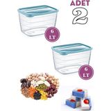 Flosoft 6 Litre Un Bakliyat Erzak Saklama Kabı, Tablet Deterjan Kutusu 2 Adet - Şeffaf - Renk