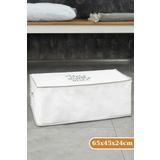 Flosoft Baza Hurcu, Yorgan Yastık Saklama Hurç, İpli Baskılı Çok Amaçlı Sandık Tipi Hurç 65x45x24 Cm