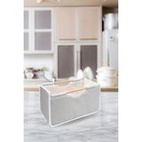 Flosoft Çok Amaçlı Kutu, Dolap Raf Düzenleyici, Dekoratif Ahşap Saplı Saklama Kutusu 32X17X18 cm - Beyaz - Gri - 1 Adet