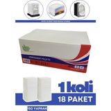 Flosoft Dispenser Peçete 150 Yaprak 18’li Paket, Dik Yatay Kafe Restoran Peçetelikleriyle Uyumlu 1 Koli - Beyaz