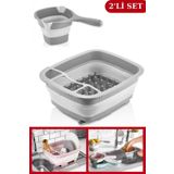 Flosoft Katlanabilir Maşrapa ve Akordiyon Bulaşıklık & Badya, Kaşıklık Tabaklık Kurutmalık 2’li Set