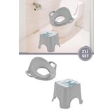 Flosoft Kaydırmaz Çocuk Banyo Taburesi ve Kulplu Klozet Tuvalet Eğitimi Alıştırma Adaptörü 2'li Set Gri