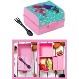 Flosoft Lisanslı Trolls Matara ve Beslenme Kutusu, 3 Bölmeli Okul Beslenme Kabı ve Suluğu 2’li Set - Pembe - 2'li Set - 500ml