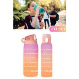 Flosoft Okul ve Sporcu Matarası Suluk, Motivasyonel Su Şişesi 2’li Set Turuncu (1000ml+750 ml)