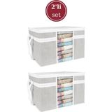 Flosoft Onikiden Pencereli Hurç, Yastık Havlu Kazak Çamaşır Saklama Çantası Organizer 40X45X30CM 2 Adet - Beyaz - Gri