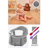 Flosoft Vakumlu Bebek Banyo & Mama Oturağı + Silicolife 2 Adet Silikon Mama Kaşığı Hediye Gri