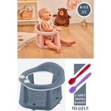 Flosoft Vakumlu Bebek Banyo & Mama Oturağı + Silicolife 2 Adet Silikon Mama Kaşığı Hediye Mavi