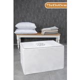 Flosoft Yorgan Yastık Saklama Hurcu, İpli Baskılı Çok Amaçlı Sandık Tipi Hurç 75x45x45 Cm