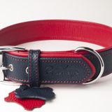 Flotter Hakiki Deri Köpek Boyun Tasması M Lacivert Kırmızı 3X38-47 cm