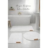 Flow Home 3’lü Peluş Banyo Paspası Kaymaz Tabanlı Yıkanabilir Lüks Yumuşak Klozet Takımı Beyaz Su Emici Halı - 1BW-Beyaz
