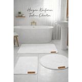Flow Home 3’lü Peluş Banyo Paspası Kaymaz Tabanlı Yıkanabilir Lüks Yumuşak Klozet Takımı Beyaz Su Emici Halı