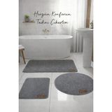 Flow Home 3’lü Peluş Banyo Paspası Kaymaz Tabanlı Yıkanabilir Lüks Yumuşak Klozet Takımı Gri Su Emici Halı - 291-Gri