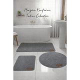 Flow Home 3’lü Peluş Banyo Paspası Kaymaz Tabanlı Yıkanabilir Lüks Yumuşak Klozet Takımı Gri Su Emici Halı