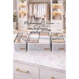 Flow Home 4’lü Dolap Içi Organizer Seti Kumaş Çekmece Düzenleyici Eşarp Çorap Iç Çamaşırı Kozmetik Kutusu - 02 - Gri