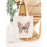 Flower Butterfly Kelebek Y2k Retro Ham Bez Tote Bag Çanta, Pinterest Çanta - 10D-Krem