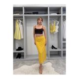 FLOWERİNG Kadın Sarı Puantiyeli Esnek Astarlı Etek