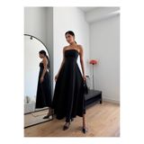 FLOWERİNG Kadın Siyah İp Askılı Volanlı Maxi Elbise
