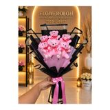 Floweroloji Pembe Ayıcık Buketi | 7’li Peluş Ayıcık Çiçek Buketi | Sevgiliye Romantik Hediye, doğum günü, Öğretmenler günü , anneler günü