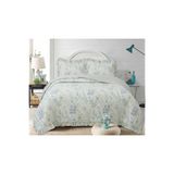 Flowers Çift Kişilik Yatak Örtüsü Seti 240x260cm - Volanlı 2 Yastıklı%100 Polyester Mavi - Beyaz