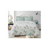 Flowers Çift Kişilik Yatak Örtüsü Seti 240x260cm - Volanlı 2 Yastıklı%100 Polyester Yeşil - Pembe