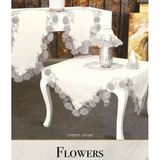 Flowers Model Krem 5 Parça Keten Dantelli Runner Seti Lüks Salon Takımı