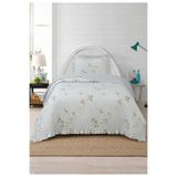 Flowers Tek Kişilik Yatak Örtüsü Seti 180x240cm - Volanlı Yastıklı%100 Polyester Modern Dekoratif Krem Beyaz Nevresim Takımı