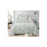 Flowers Tek Kişilik Yatak Örtüsü Seti 180x240cm - Volanlı Yastıklı%100 Polyester Modern Dekoratif Mavi Beyaz