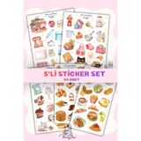 Flowery Paper 5'Li Yemek ve Mutfak Sticker sayfaları , 84 adet, Bullet Journal , Defter,Ajanda uygundur