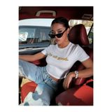 Flubutik Kadın Beyaz Its All Good Baskılı Bisiklet Yaka Oversize Crop T-shirt