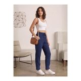 Flubutik Kadın Lacivert Müslin Pamuk Paça Pileli Pantolon