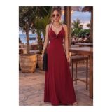 Flubutik Kırmızı Micro Önü Burgulu İp Askılı Uzun Elbise