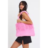 fluffy Cindy Pink Laptop Tote / Kadın Peluş Toscana Bilgisayar Çantası 42x34 Sap 65 Cm