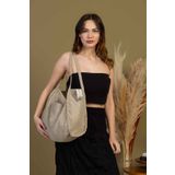 fluffy Mute Bag Stone / Taş 00s Shopper Bag Fermuarlı Astarlı Okul Omuz Çantası (32/36)
