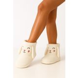 fluffy Peluş, Sıcak Kumaştan, Nakışlı, Kulaklı, Kalın Termo Sessiz Tabanlı Kadın Kadın Ev Botu Pandufu