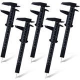Flutesan 6 inç / 150 mm mini plastik kumpas çift ölçekli ölçüm aleti, dikdörtgen kumpas, hızlı okunan kayar ölçüm cetvel, kaş şablonu, makyaj, öğrenci, okul, ofis, ev için, siyah, 5 adet