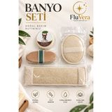 Fluvera 4'lü Banyo ve Vücut Bakım Seti Sırt Kesesi El Kesesi Ahşap Vücut Fırçası Eşek Sütlü Sabun - Renk