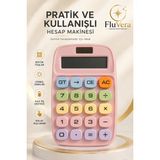 Fluvera Pastel Pembe Renkli Hesap Makinesi | Güneş Enerjili ve Pilli | Büyük Ekranlı Masaüstü Hesap Makinesi | Ofis Okul Ev Kullanım