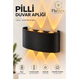 FluVera Pilli OVAL Duvar Apliği 3 LED Amber Işık Kablosuz Duvar Lambası Yukarı Aşağı Aydınlatma Dekoratif Aplik 16x10 cm