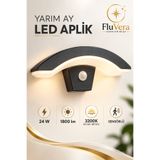 FluVera Yarım Ay LED Aplik 24W 1800 lm 3200K Sıcak Beyaz Hareket Sensörlü Duvar Lambası