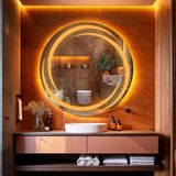 Flux Led'li Lazer Kumlamalı Lavabo & Banyo Aynası (Dokunmatik Sensörlü) amber led 60 x 60