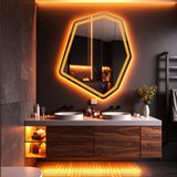 Fluxus Led'li Lazer Kumlamalı Lavabo & Banyo Aynası (Dokunmatik Sensörlü) amber led'li 70 x 60