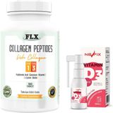 FLX Collagen Peptides Tip 1-3 Balık Kolajeni 180 Tablet & Nevfix Vitamin D3 Sıvı Sprey